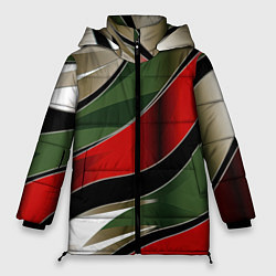 Куртка зимняя женская Белые зеленые и красные полосы, цвет: 3D-светло-серый