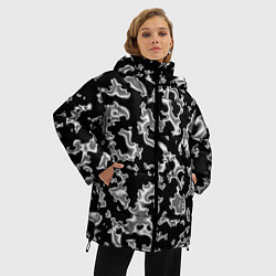 Куртка зимняя женская Капли жидкого металла - камуфляж на чёрном, цвет: 3D-светло-серый — фото 2