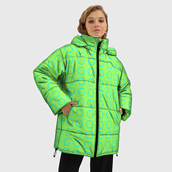 Куртка зимняя женская Неоновый салатовый с шестигранниками циан, цвет: 3D-черный — фото 2