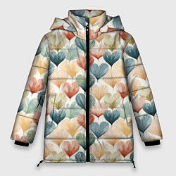 Куртка зимняя женская Разноцветные нарисованные сердечки, цвет: 3D-черный
