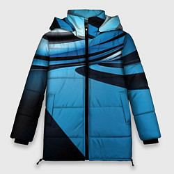 Куртка зимняя женская Черная и синяя абстракция в виде волн, цвет: 3D-светло-серый