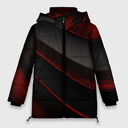 Куртка зимняя женская Красная абстракция с черными линиями, цвет: 3D-красный