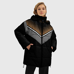 Куртка зимняя женская Абстракция графика серая и коричневая полоски на ч, цвет: 3D-светло-серый — фото 2