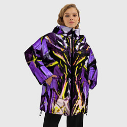 Куртка зимняя женская Чёрно-жёлтая агрессивная абстракция на фиолетовом, цвет: 3D-светло-серый — фото 2
