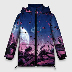 Куртка зимняя женская Абстрактные частицы в космосе, цвет: 3D-красный