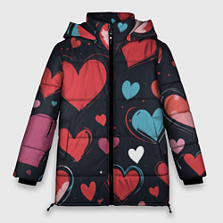 Куртка зимняя женская Сердечный паттерн, цвет: 3D-черный