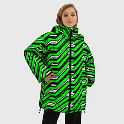 Куртка зимняя женская Чёрно-зелёный линейный узор киберпанк, цвет: 3D-светло-серый — фото 2