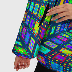 Куртка зимняя женская Абстрактный узор коридор из разноцветных квадратов, цвет: 3D-черный — фото 2