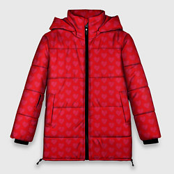 Куртка зимняя женская Красные сердечки на красном фоне, цвет: 3D-красный