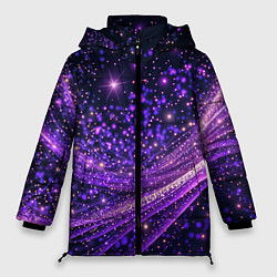 Куртка зимняя женская Фиолетовые сверкающие абстрактные волны, цвет: 3D-красный
