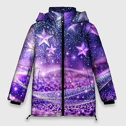 Куртка зимняя женская Абстрактные звезды в фиолетовых искрах, цвет: 3D-черный