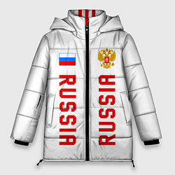 Женская зимняя куртка Россия три полоски на белом фоне