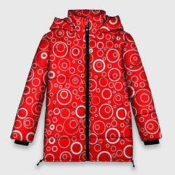 Куртка зимняя женская Красно-белый паттерн пузырьки, цвет: 3D-красный