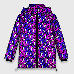 Куртка зимняя женская Фиолетовый узор и чёрная обводка, цвет: 3D-красный