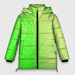 Куртка зимняя женская Зелёные градиентные линии, цвет: 3D-черный