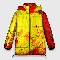 Куртка зимняя женская Красные и желтые разводы, цвет: 3D-светло-серый