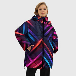 Куртка зимняя женская Неоновый узор пластины, цвет: 3D-черный — фото 2