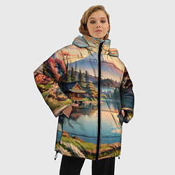 Куртка зимняя женская Спокойный рассвет над японским горизонтом, цвет: 3D-черный — фото 2