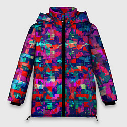 Куртка зимняя женская Разноцветные осколки стекла, цвет: 3D-красный