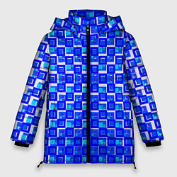 Куртка зимняя женская Синие квадраты на белом фоне, цвет: 3D-светло-серый