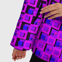 Куртка зимняя женская Фиолетовые квадраты на чёрном фоне, цвет: 3D-красный — фото 2