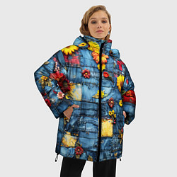 Куртка зимняя женская Подсолнухи на джинсах, цвет: 3D-светло-серый — фото 2