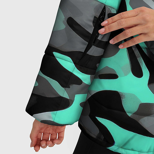 Женская зимняя куртка Серо-бирюзовый камуфляж / 3D-Светло-серый – фото 5