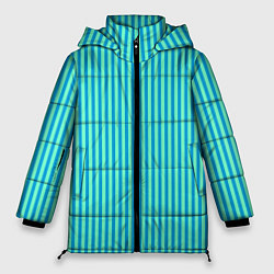 Куртка зимняя женская Зелёно-голубой полосатый, цвет: 3D-черный