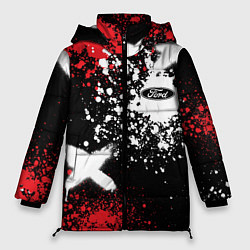Куртка зимняя женская Форд на фоне граффити и брызг красок, цвет: 3D-черный