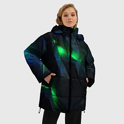 Куртка зимняя женская Объемная геометрическая зеленая неоновая абстракци, цвет: 3D-светло-серый — фото 2