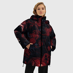 Куртка зимняя женская Черепа и алые розы, цвет: 3D-красный — фото 2