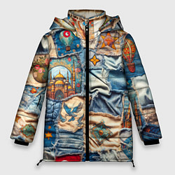 Куртка зимняя женская Джинсы в Турции - пэчворк, цвет: 3D-светло-серый