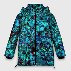 Куртка зимняя женская Абстракция яркий бирюзовый, цвет: 3D-черный