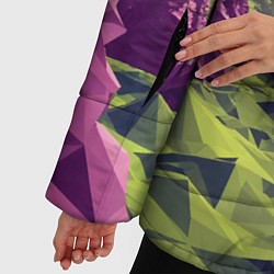 Куртка зимняя женская Геометрический зеленый пейзаж и фиолетовые горы, цвет: 3D-красный — фото 2