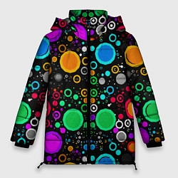 Куртка зимняя женская Разноцветные круги, цвет: 3D-черный