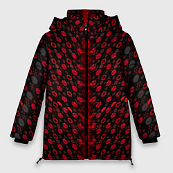 Куртка зимняя женская Красные киберпанк ячейки на белом фоне, цвет: 3D-светло-серый