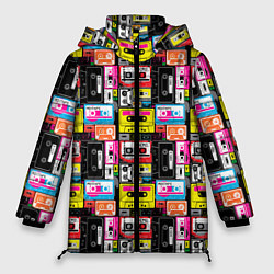 Куртка зимняя женская Цветные аудиокассеты, цвет: 3D-черный