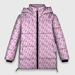 Куртка зимняя женская Паттерн веточек цветочных, цвет: 3D-черный