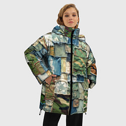 Куртка зимняя женская Джинсы с камуфляжем пэчворк, цвет: 3D-светло-серый — фото 2