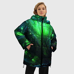 Куртка зимняя женская Зеленая кислотная яркая неоновая абстракция, цвет: 3D-светло-серый — фото 2