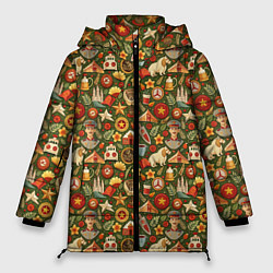 Куртка зимняя женская Солдат и символика СССР, цвет: 3D-красный