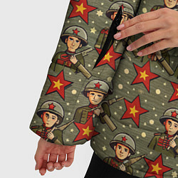 Куртка зимняя женская 9 мая солдаты паттерн, цвет: 3D-красный — фото 2