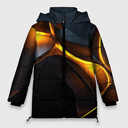 Куртка зимняя женская Разлом черных плит и оранжевая лава, цвет: 3D-черный