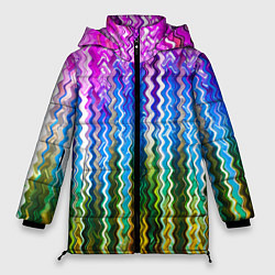 Куртка зимняя женская Разноцветные волнистые полосы, цвет: 3D-черный