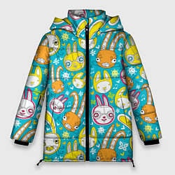 Куртка зимняя женская Разноцветные зайцы, цвет: 3D-черный