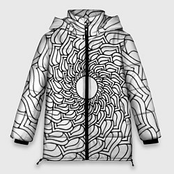 Куртка зимняя женская Мандала солнцевидная чёрно-белая, цвет: 3D-светло-серый