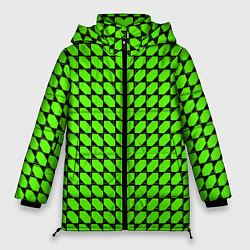 Куртка зимняя женская Зелёные лепестки шестиугольники, цвет: 3D-красный