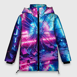 Куртка зимняя женская Разбитая неоновая вывеска - мегаполис, цвет: 3D-светло-серый
