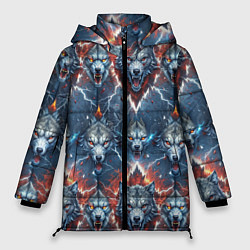 Куртка зимняя женская Волчки эпичный паттерн, цвет: 3D-черный