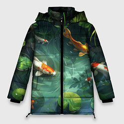 Куртка зимняя женская Рыбки Кои плавают в пруду, цвет: 3D-красный